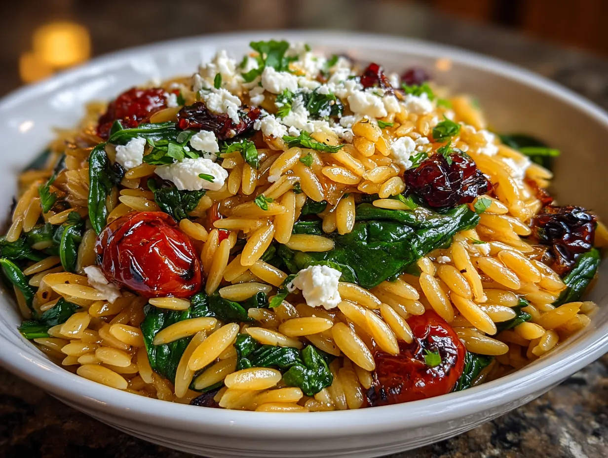 20-minute Balsamic Orzo Salad with Spinach and Feta
