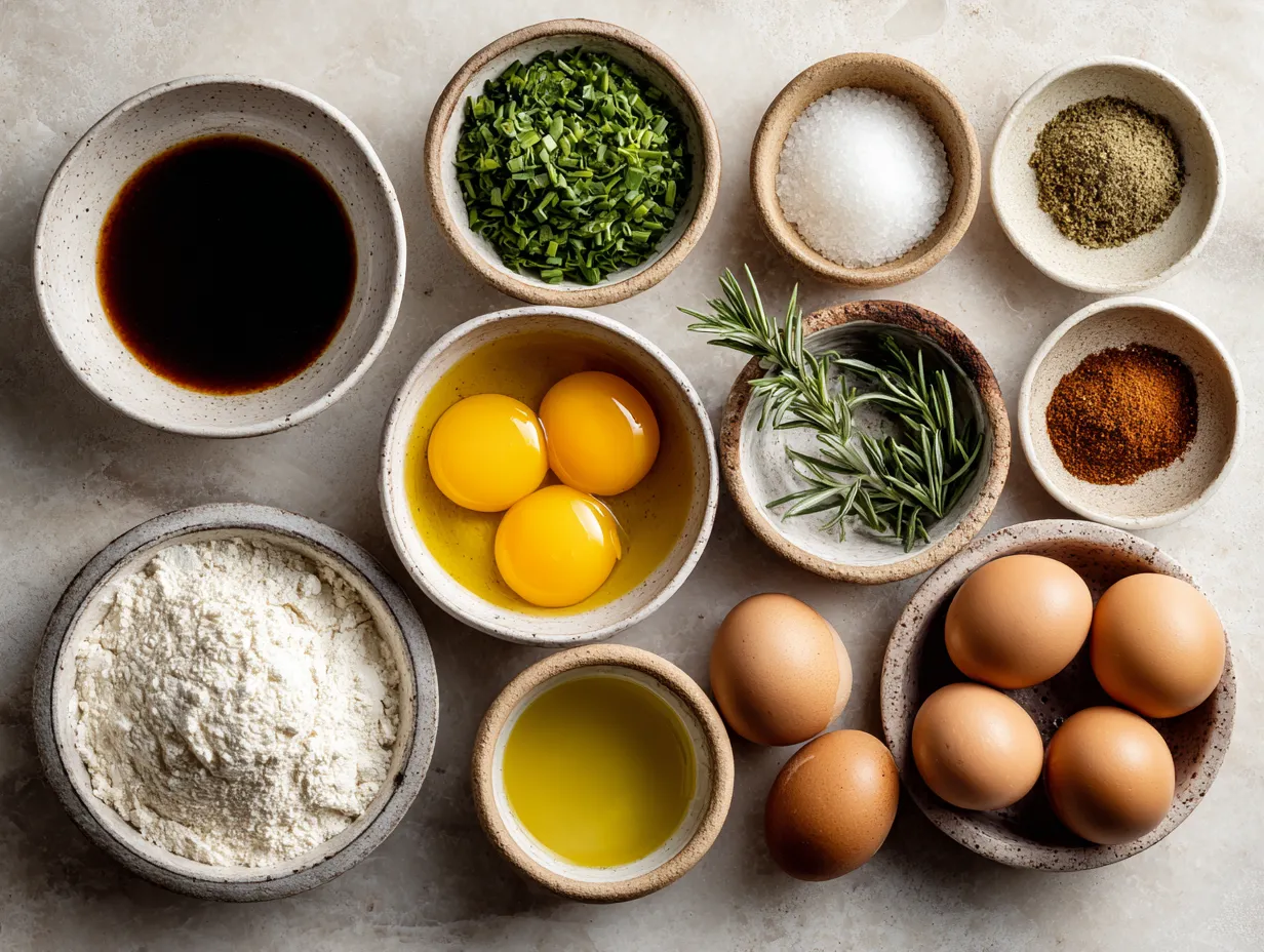 Ingredients for Air Fryer Bacon Egg Taquito including eggs, bacon, tortillas, cheese, and seasoning