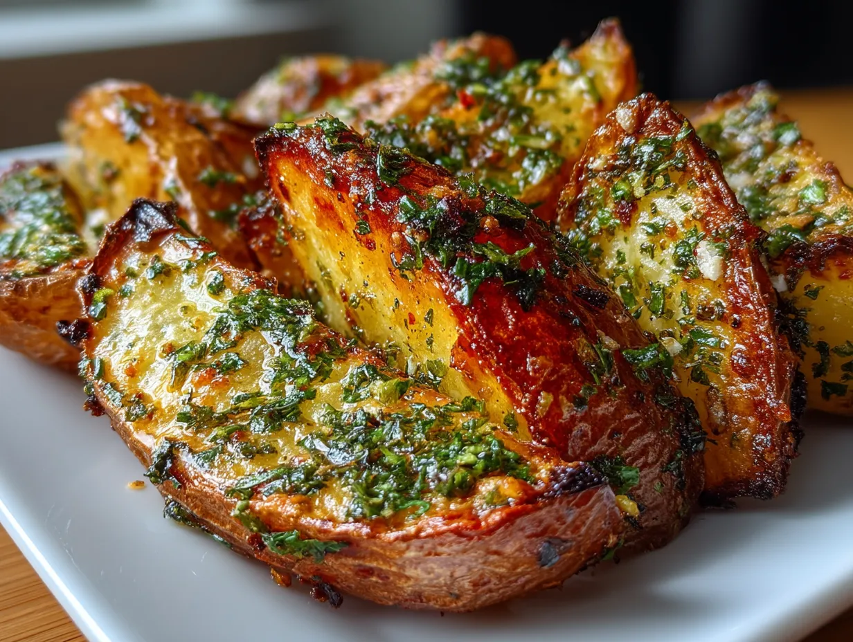 Serving Air Fryer Garlic Herb Potato Wedges