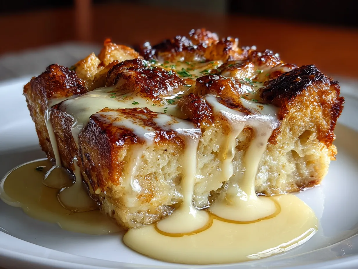 Apple Pie Bread Pudding with rich vanilla custard