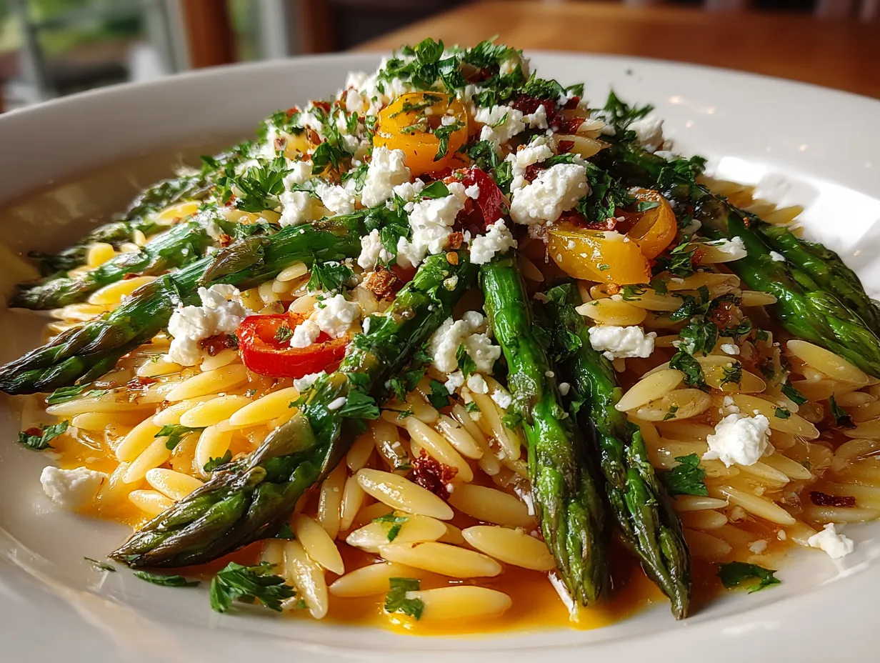 Asparagus and Orzo Salad with Feta Cheese