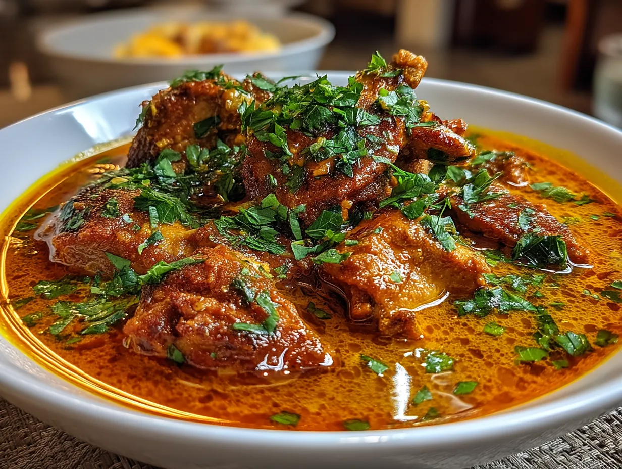 Serving Authentic Chicken Masala Curry garnished with fresh cilantro