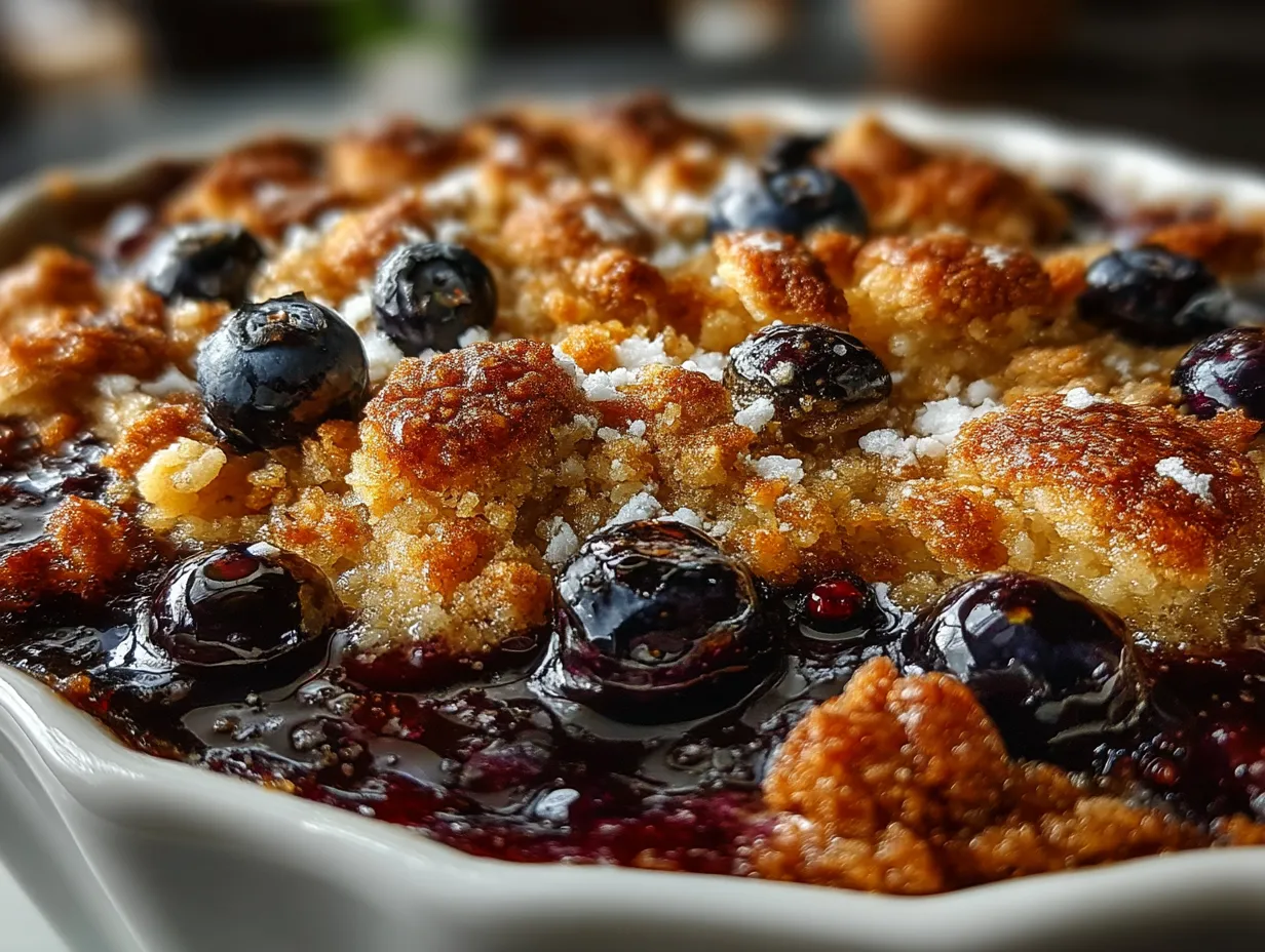 Serving Blueberry Crisp with Brown Sugar Streusel with vanilla ice cream
