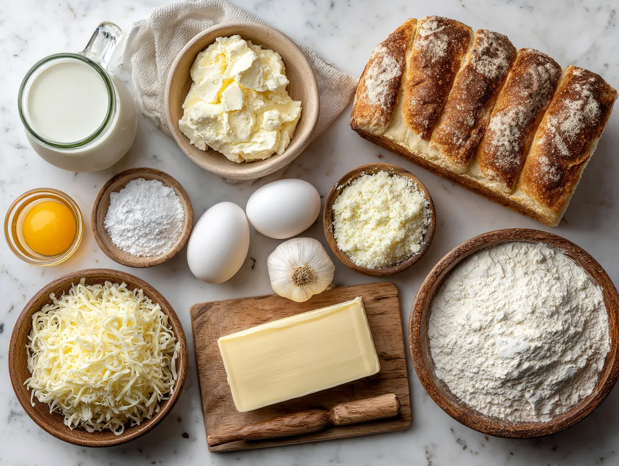 Ingredients for Cheesy Garlic Bread Pull-Apart Loaf with Mozzarella