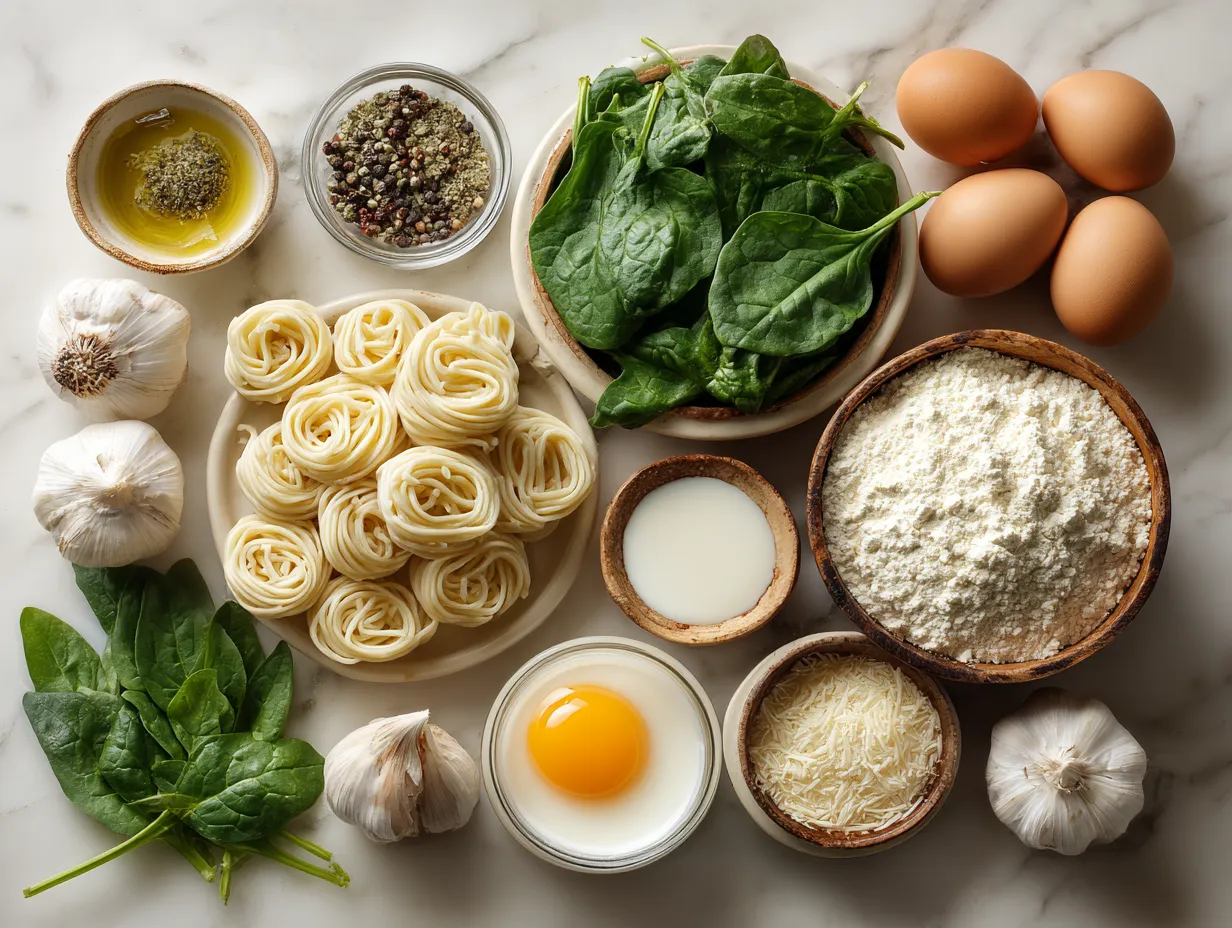 Ingredients for Chicken Alfredo Lasagna with Spinach and Garlic