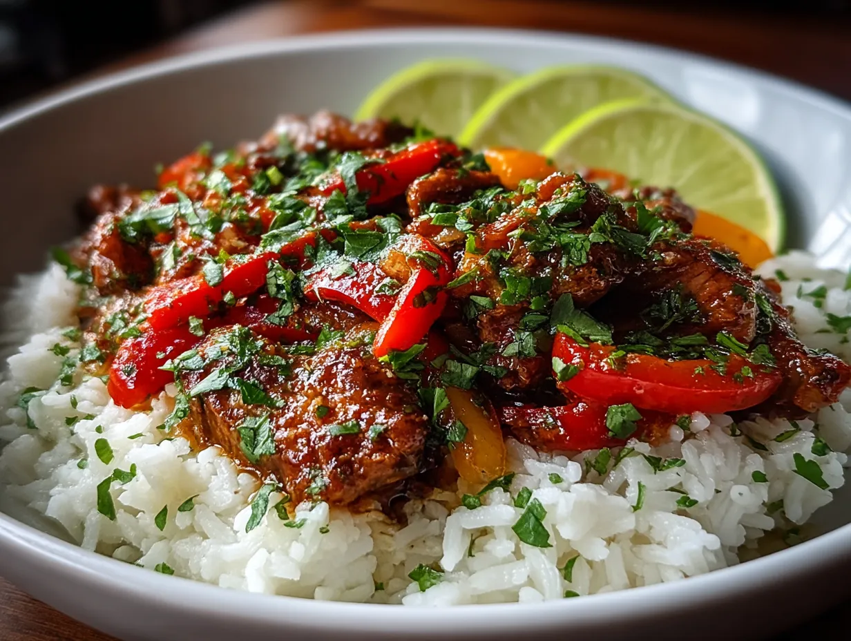 Served Chicken Fajita Bowl with zesty Cilantro Lime Rice plated and ready to eat