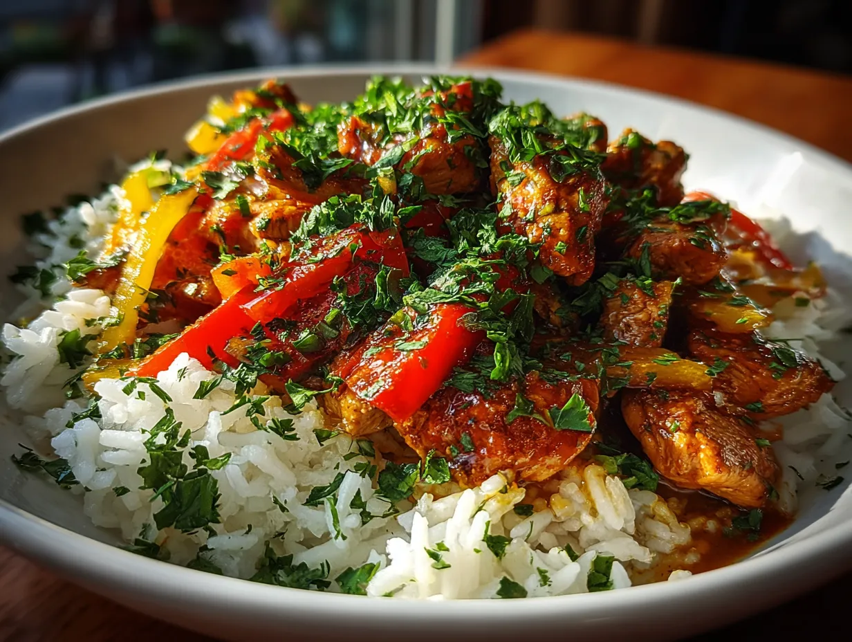 Chicken Fajita Bowl with zesty Cilantro Lime Rice