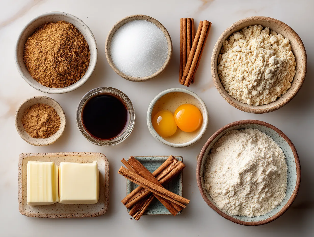 Ingredients arranged for Copycat Crumbl Churro Cookies