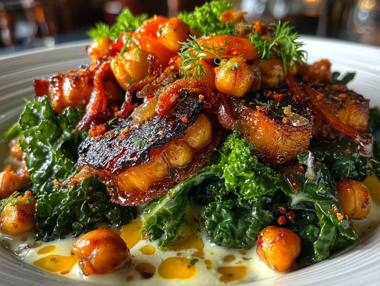 Beautiful Crispy Roasted Chickpea and Kale Salad Bowl served in a stylish bowl ready to eat