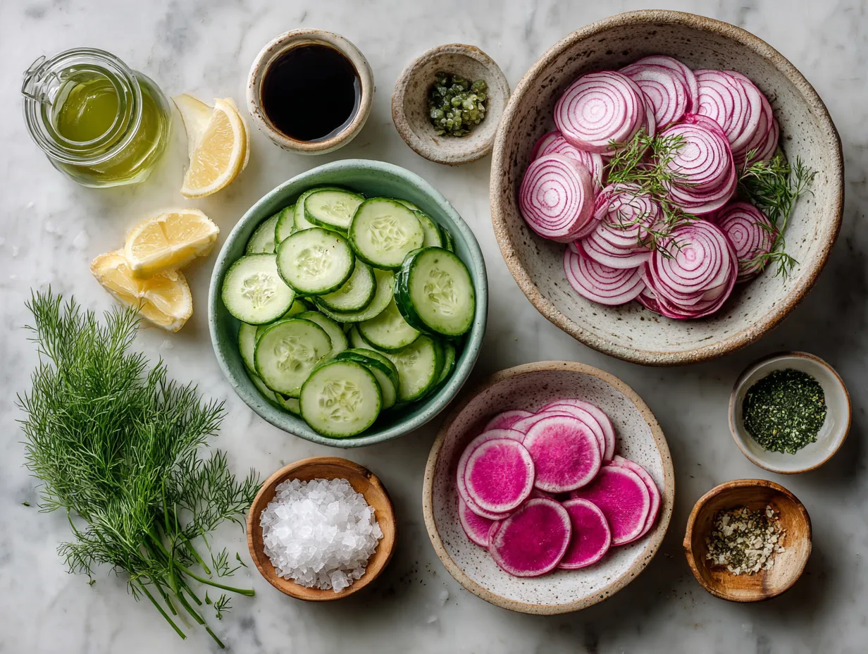 Ingredients for Cucumber Radish Salad with Dill Vinaigrette