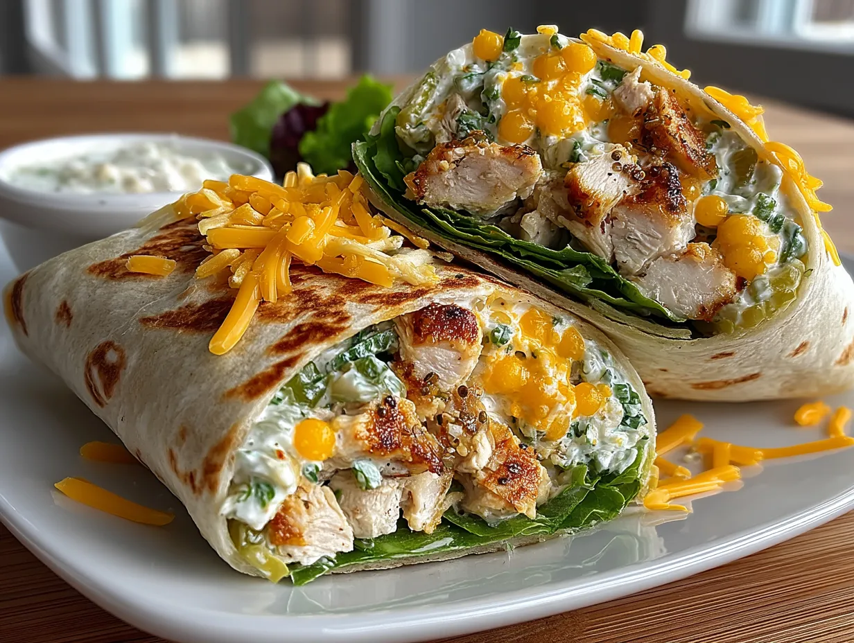 Dill Pickle Chicken Salad Wrap with Cheddar served on plate