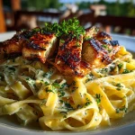 fettuccine Alfredo with grilled chicken