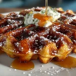 fluffy pumpkin spice waffles drizzled with rich maple syrup