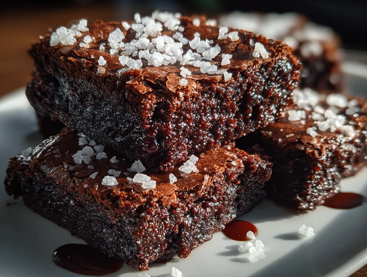 Fudgy Dark Chocolate Brownies with Sea Salt Flakes