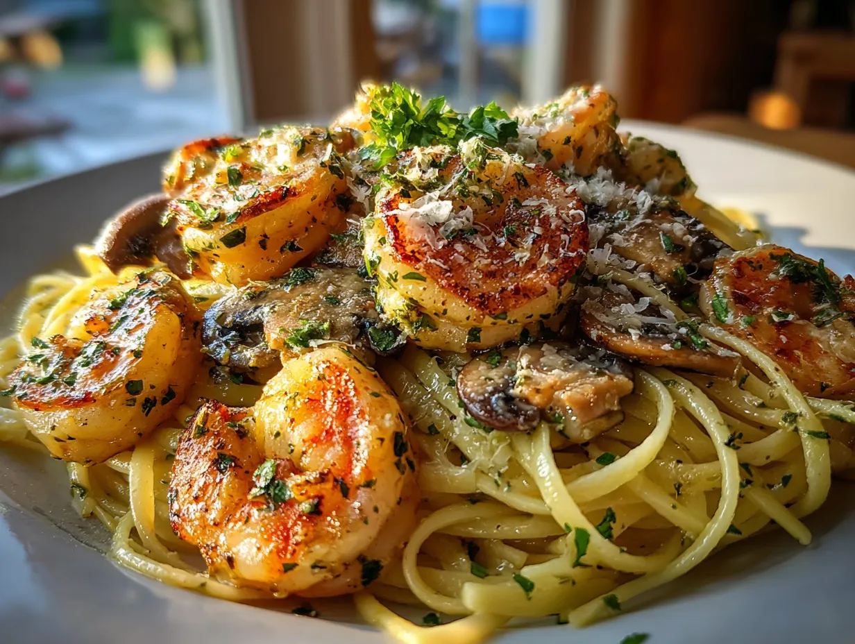 Garlic Butter Shrimp Mushroom Pasta