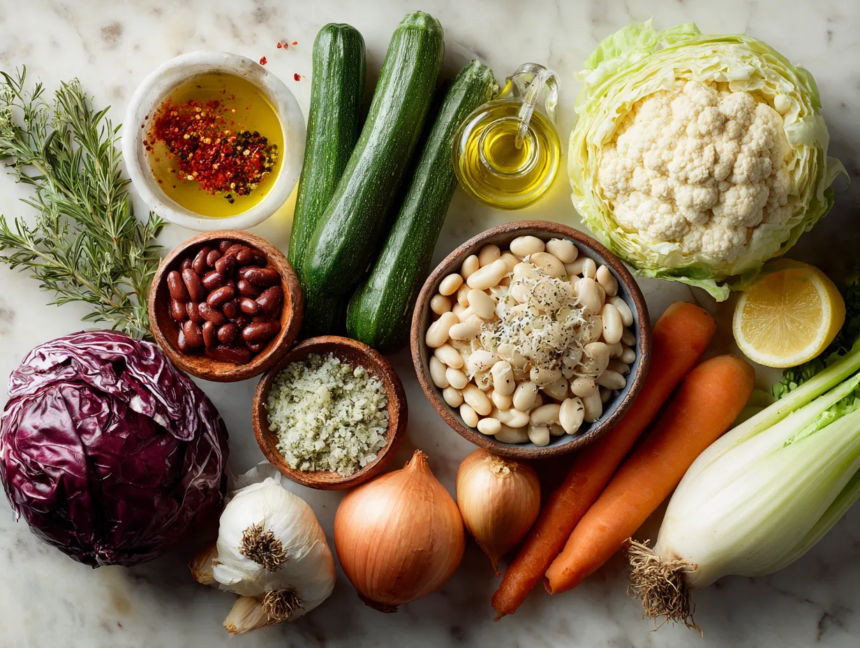 Ingredients for Italian Minestrone Soup Bowl