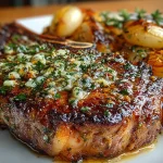 Juicy Garlic Butter T-Bone Steak with Roasted Onions