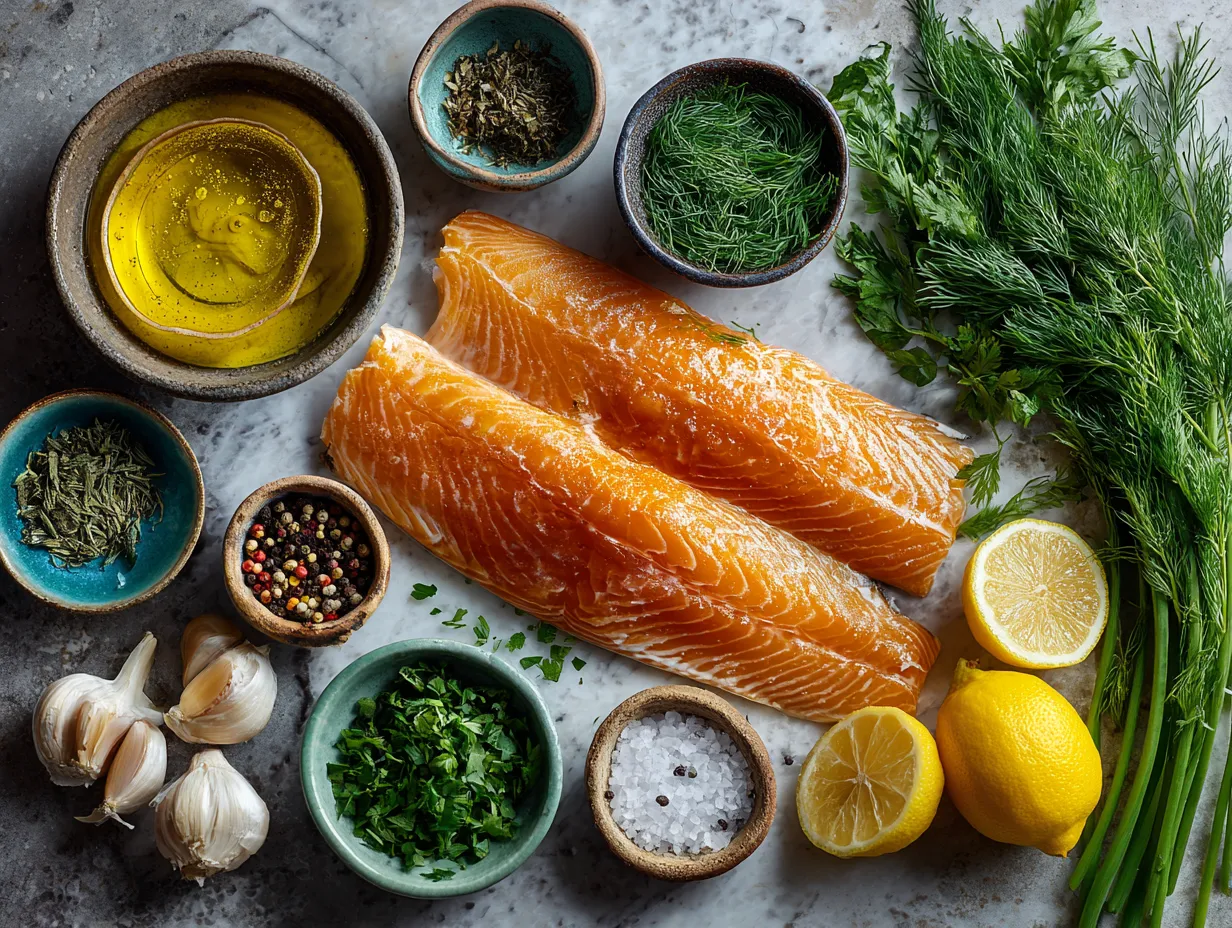 Ingredients for Lemon Dill Baked Trout Fillet