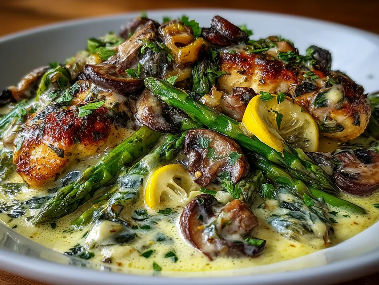 Serving One-Pot Creamy Lemon Chicken Asparagus Skillet