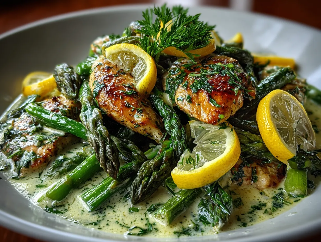 One-Pot Creamy Lemon Chicken Asparagus Skillet