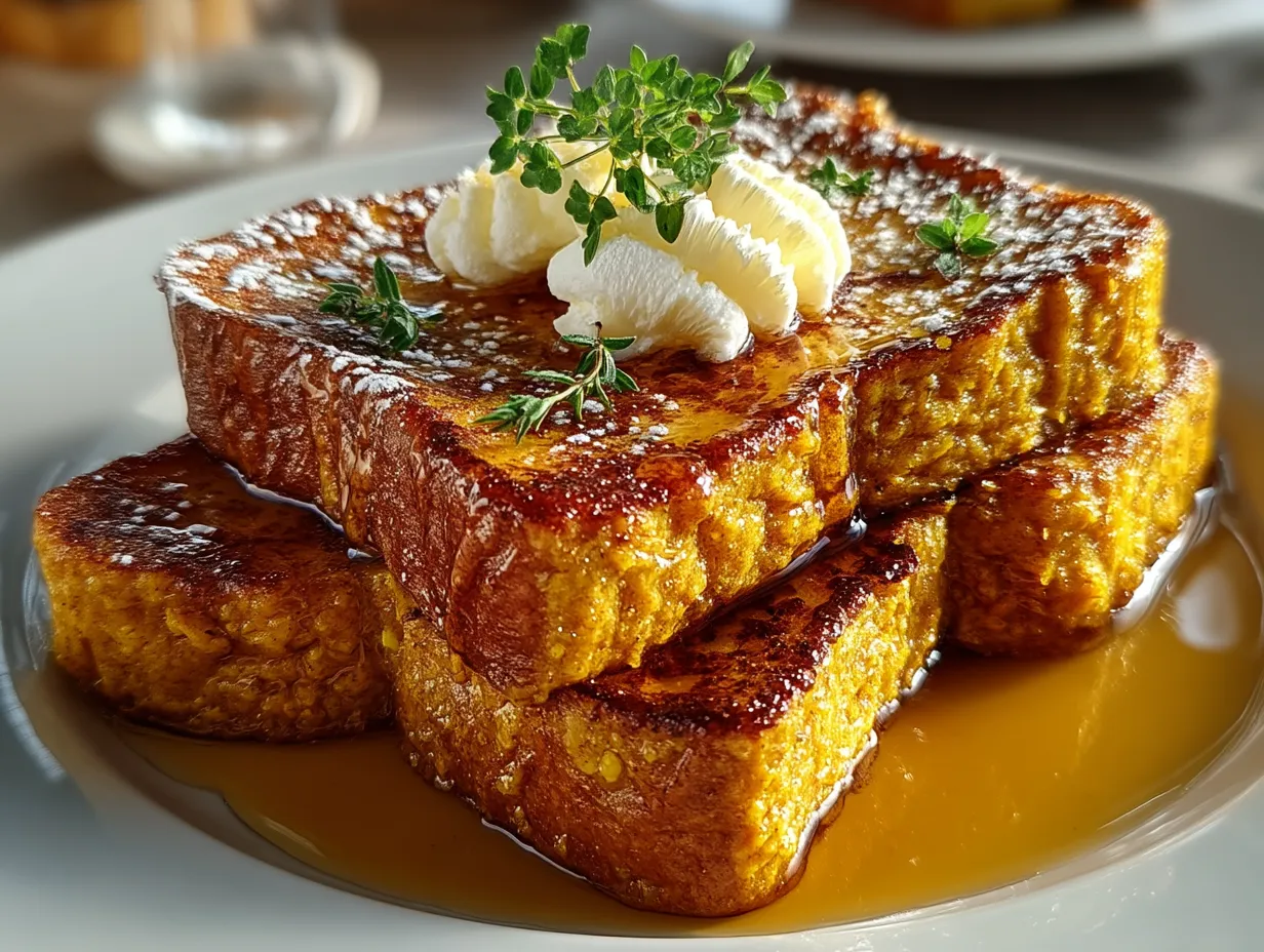 Serving Pumpkin Puree French Toast with Cinnamon Butter