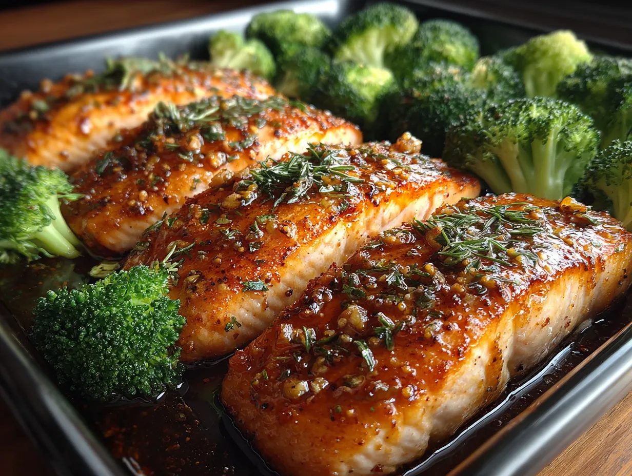 Sheet Pan Honey Garlic Salmon and Broccoli