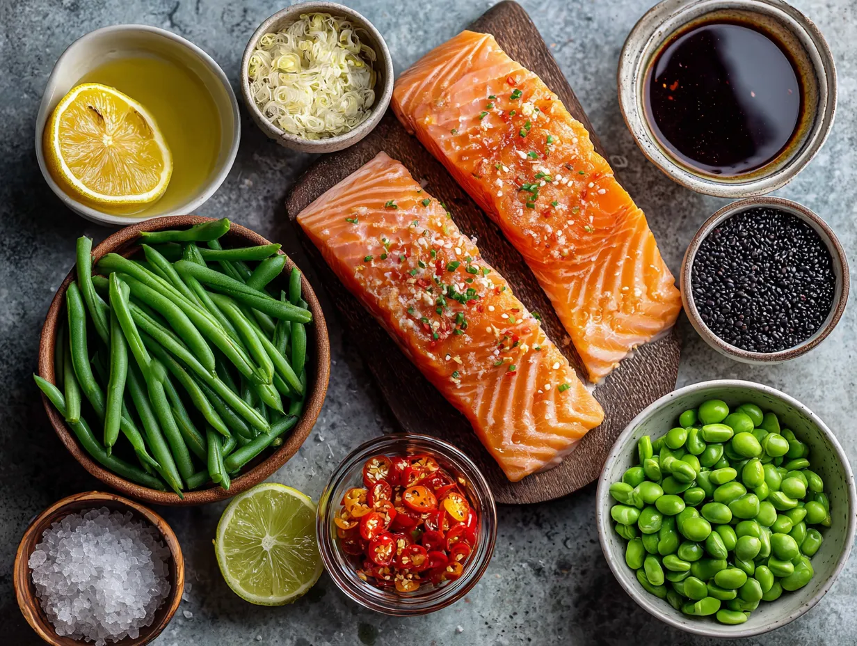 Ingredients for Sheet Pan Sweet Chili Salmon and Snap Peas