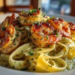 Shrimp Fettuccine Alfredo with Roasted Garlic