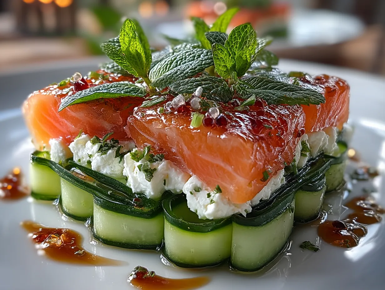 Serving Smoked Salmon and Cucumber Ribbon Salad with Cream Cheese