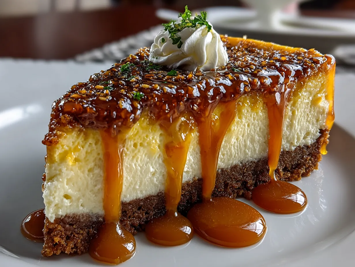 Spiced Gingerbread Cheesecake with Caramel Glaze