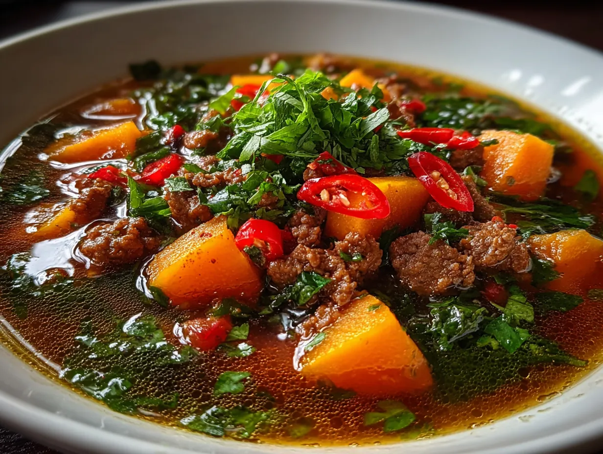 Spicy Minced Beef and Sweet Potato Puchero Soup