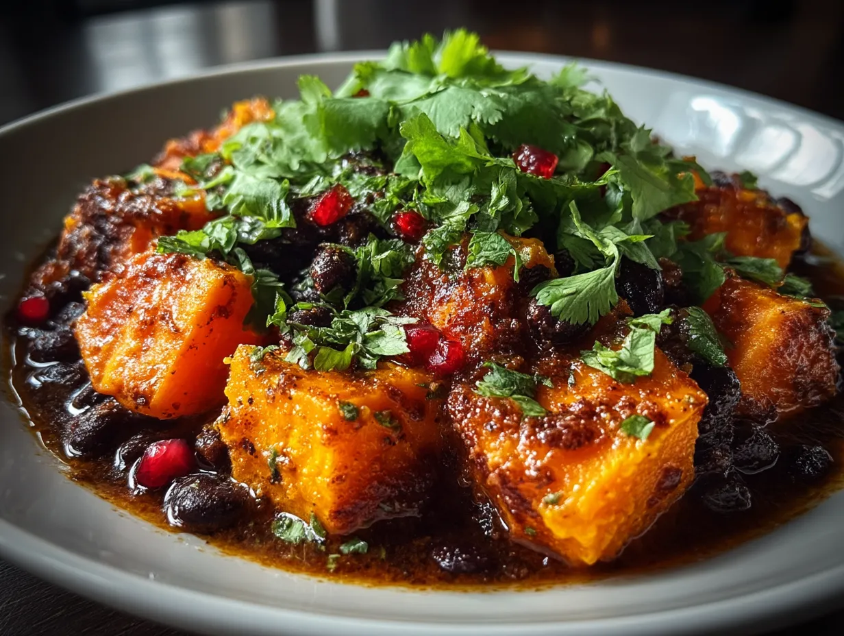 Served Sweet Potato Dinner Bowl with Black Beans in a vibrant bowl