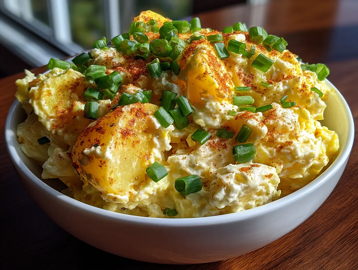Traditional Jamaican Potato Salad with Scallions served as a side dish
