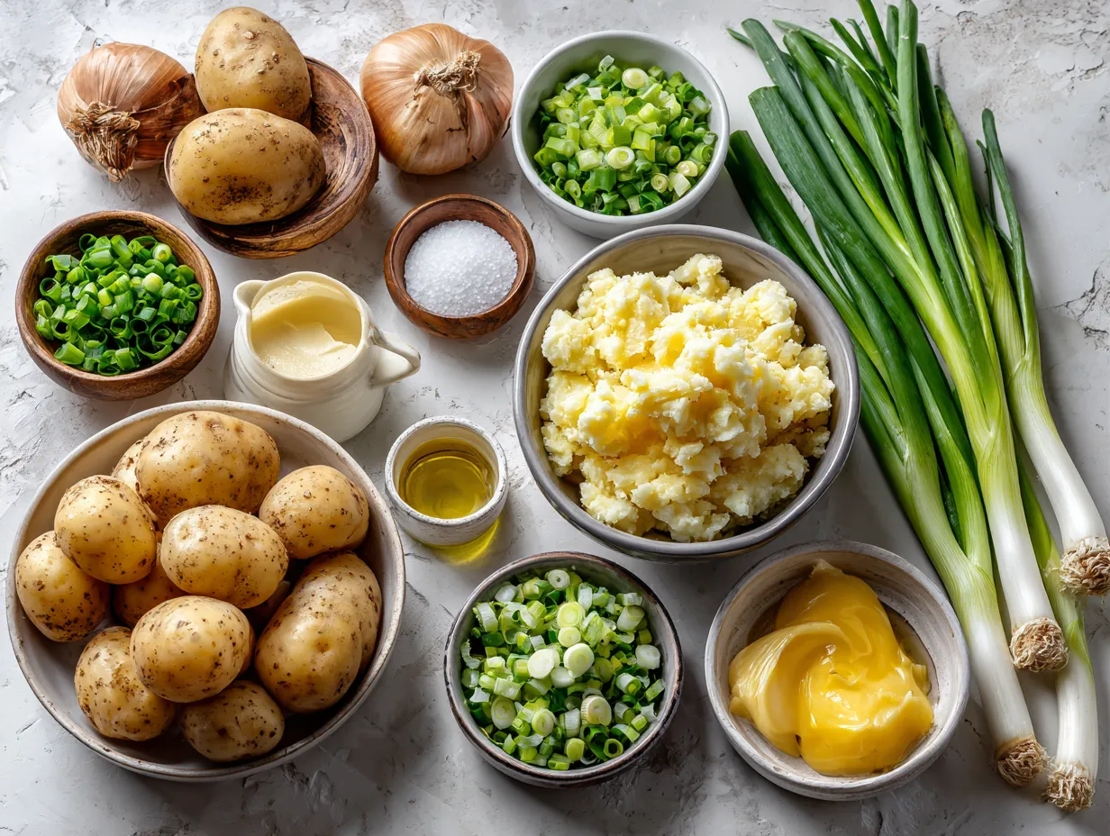 Ingredients for Traditional Jamaican Potato Salad with Scallions